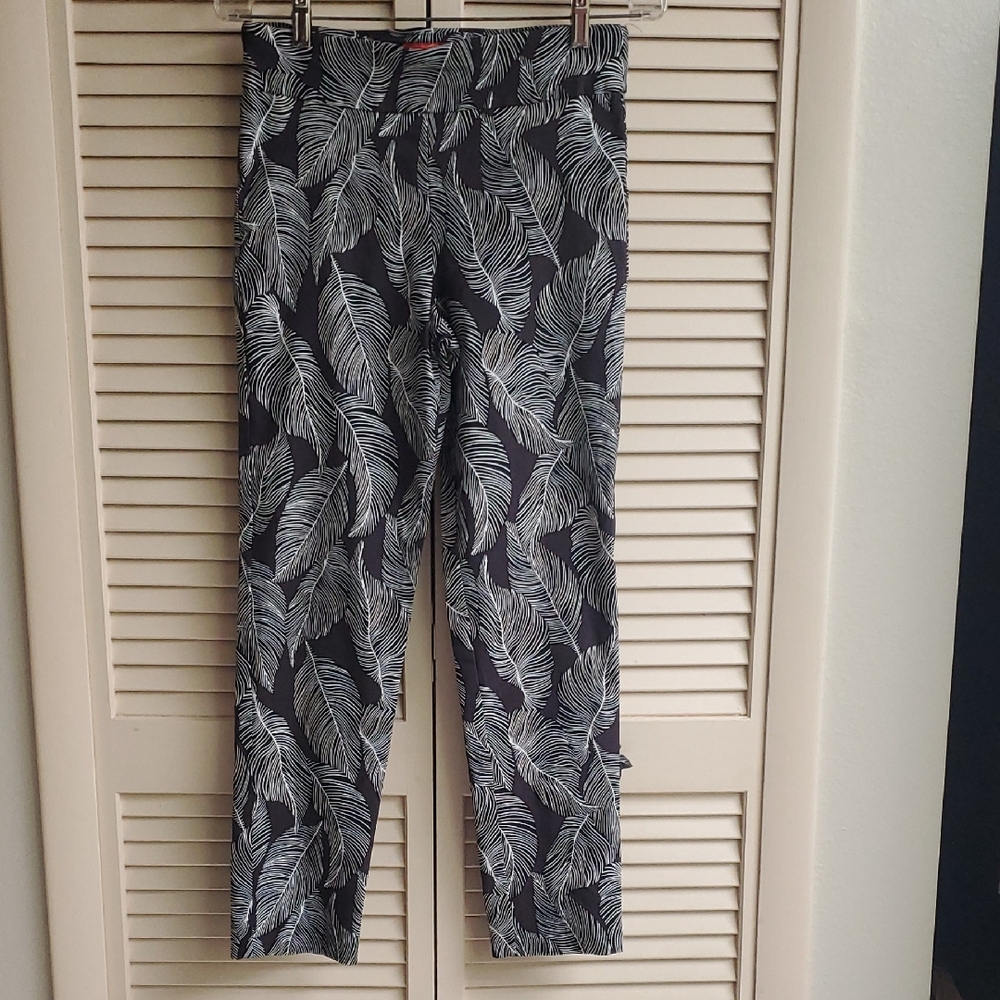 Women's Black Feather-Print Chinos
